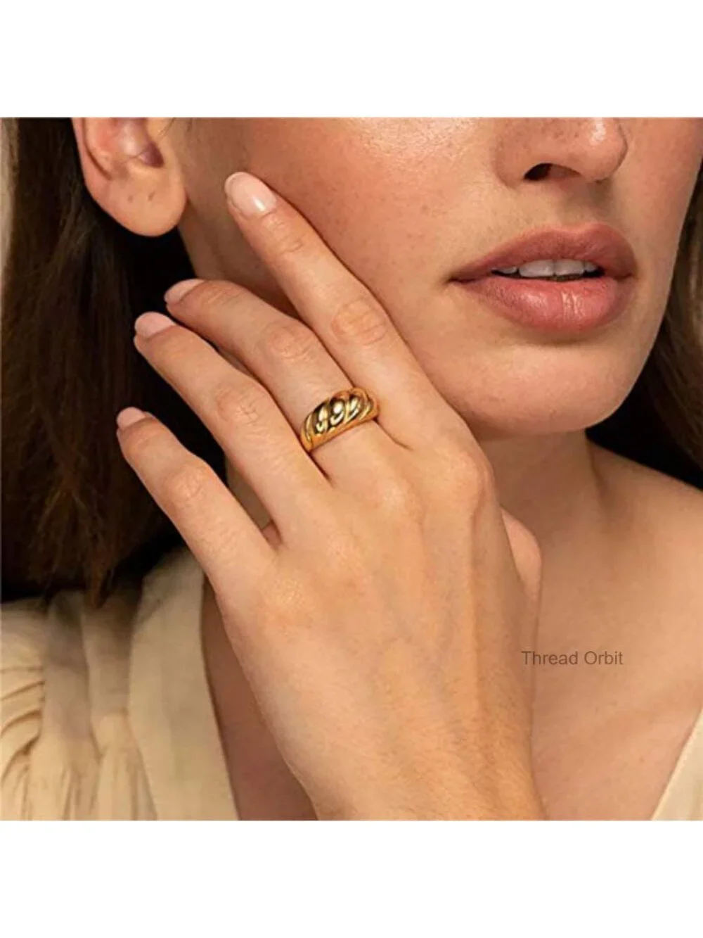 6 Chunky Dome Stacking Rings Set 18K Gold Plated Brass Statement
